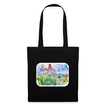 Roumanie Landmark Aquarelle Esquisse Dessin de peinture - Sac en tissu - noir - Devant