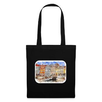 Copenhague Danemark Aquarelle Sketch Illustration - Sac en tissu - noir - Devant