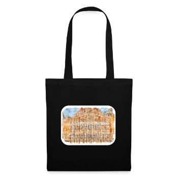 Jaipur Inde Aquarelle Esquisse Peinture Dessinée - Sac en tissu - noir - Devant