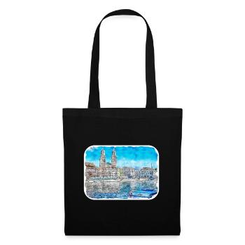 Zürich Schweiz Aquarell Skizze Illustration - Stoffbeutel - Schwarz - Vorne
