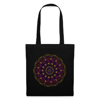 Leuchtendes Mandala in Neonfarben - Stoffbeutel - Schwarz - Vorne