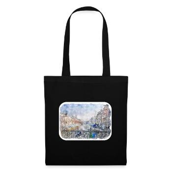 Amsterdam Pays-Bas Aquarelle Esquisse Dessinée Douleur - Sac en tissu - noir - Devant