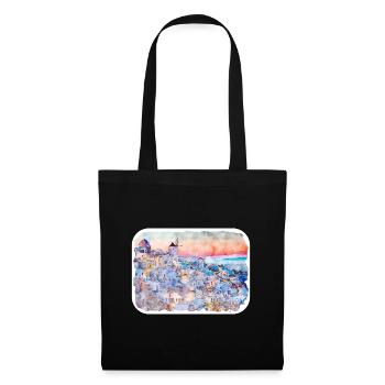 Santorin Grèce Aquarelle Esquisse Dessinée Illustrat - Sac en tissu - noir - Devant