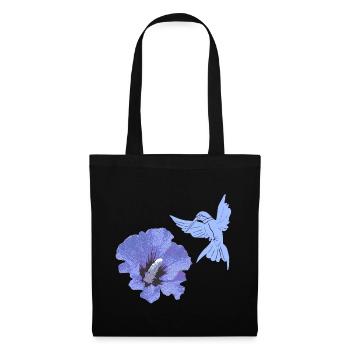 geschenke mit kolibris, Kolibrisilhouette Hibiskus - Stoffbeutel - Schwarz - Vorne