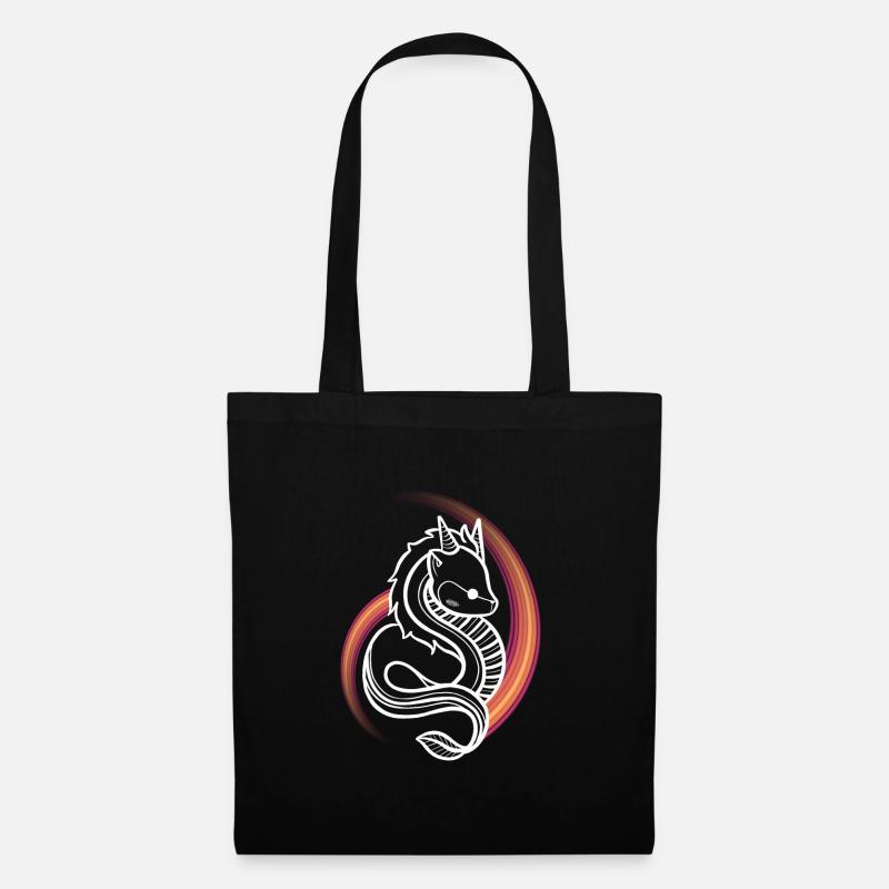 Niedlicher Regenbogen-Kawaii-Drache - Stoffbeutel - Schwarz