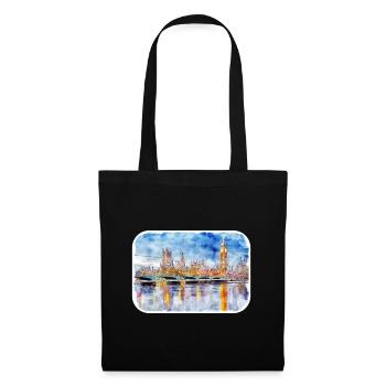 Londres UK Aquarelle Esquisse Dessinée à la Main Peinture - Sac en tissu - noir - Devant