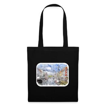 Copenhagen Denmark Watercolor Sketch Illustration - Tote Bag - black - Front