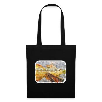Prag Tschechien Aquarell Skizze Zeichnung - Stoffbeutel - Schwarz - Vorne