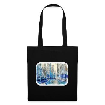 Chicago USA Aquarell Skizze gezeichnete Illustration - Stoffbeutel - Schwarz - Vorne