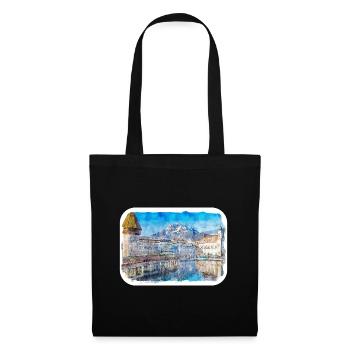 Luzern Schweiz Aquarellskizze gezeichnet Illust - Stoffbeutel - Schwarz - Vorne