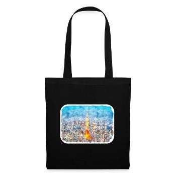Tokyo Japon Aquarelle Dessin Dessin Illustration - Sac en tissu - noir - Devant