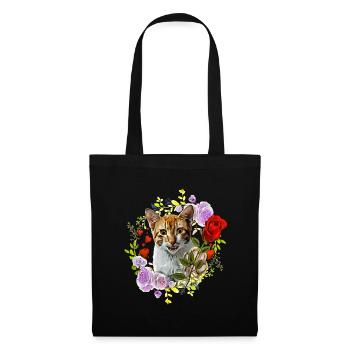 Chat riant avec rose pour l’amour - Sac en tissu - noir - Devant