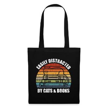 Facilement distrait par les livres de chats - Katze Bücherwurm - Sac en tissu - noir - Devant