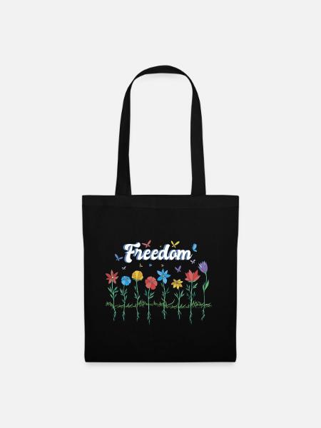 Freedom Blumen Schmetterlinge Freiheitsdesign - Stoffbeutel - Schwarz
