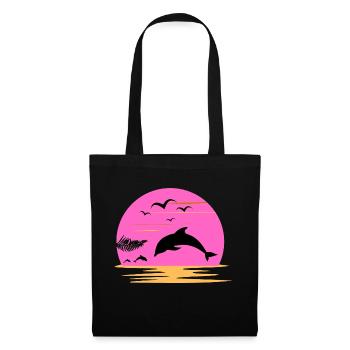 Dauphin Coucher Soleil Rose Aventure Fille Femme - Sac en tissu - noir - Devant