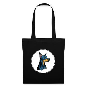 Dobermann Pinscher Hund Aquarell Illustration - Stoffbeutel - Schwarz - Vorne