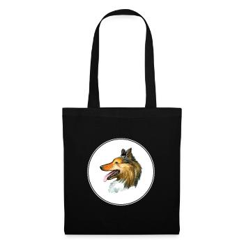 Rough Collie Dog Aquarell Illustration - Stoffbeutel - Schwarz - Vorne