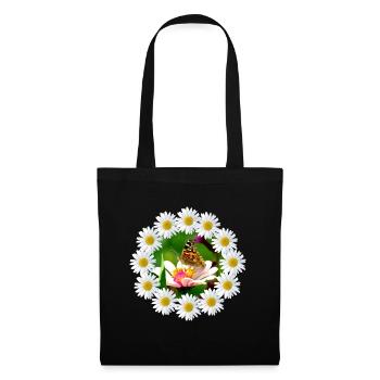 Marguerite flower with butterfly floral pattern - Tote Bag - black - Front