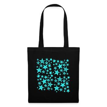 Bright blue star pattern on black - Tote Bag - black - Front