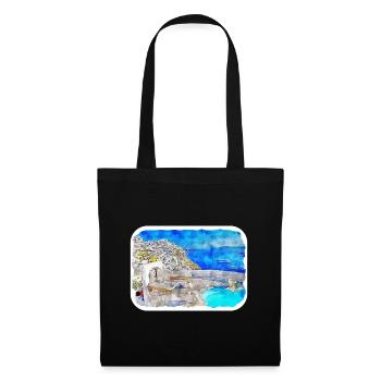 Santorin Grèce Aquarelle Esquisse Dessin Dessiné - Sac en tissu - noir - Devant