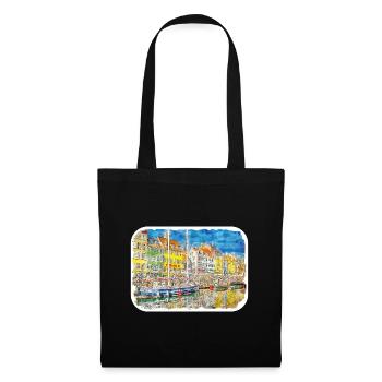 Copenhague Danemark Aquarelle Esquisse Dessinée Paintin - Sac en tissu - noir - Devant