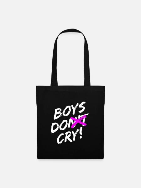 "Boys Do Cry!" Schriftzug mit Pinsel in weiß - Stoffbeutel - Schwarz