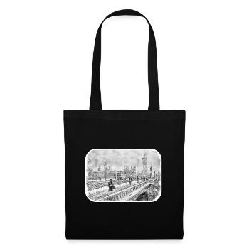 Londres UK Aquarelle Esquisse Dessinée à la Main Peinture - Sac en tissu - noir - Devant