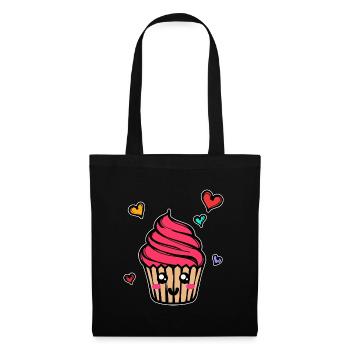 Cupcake Herz Backen Lecker Naschen Süßigkeiten - Stoffbeutel - Schwarz - Vorne