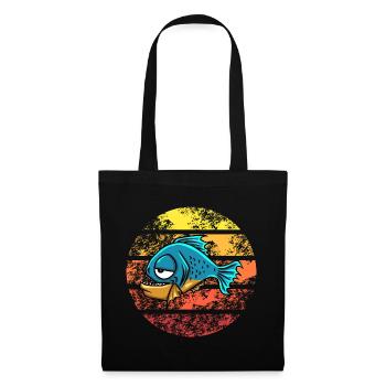 Piranha Geschenk - Stoffbeutel - Schwarz - Vorne