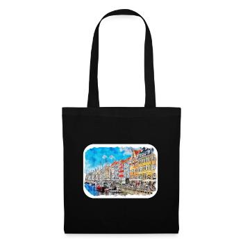 Copenhague Danemark Aquarelle Esquisse Dessinée Paintin - Sac en tissu - noir - Devant