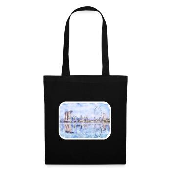 Singapour Aquarelle Esquisse Dessinée à la Main Peinture - Sac en tissu - noir - Devant