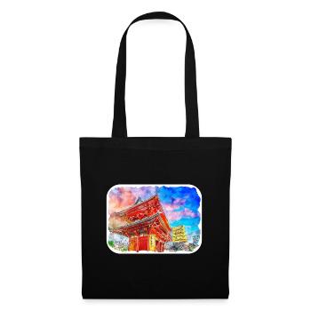 Japan Aquarellskizze Handgezeichnete Illustration - Stoffbeutel - Schwarz - Vorne