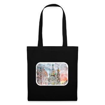 Moscou Russie Aquarelle Esquisse Dessinée Peinture - Sac en tissu - noir - Devant