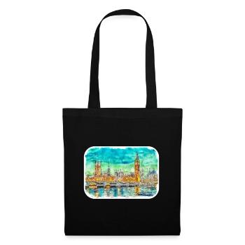 Londres UK Aquarelle Esquisse Dessinée à la Main Peinture - Sac en tissu - noir - Devant