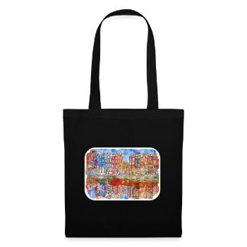 Amsterdam Niederlande Aquarellskizze Zeichnung - Stoffbeutel - Schwarz - Vorne