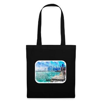 Chicago USA Aquarell Skizze gezeichnete Illustration - Stoffbeutel - Schwarz - Vorne