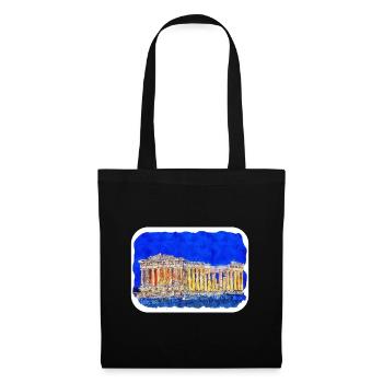 Athènes Grèce Aquarelle Esquisse Dessinée Peinture - Sac en tissu - noir - Devant