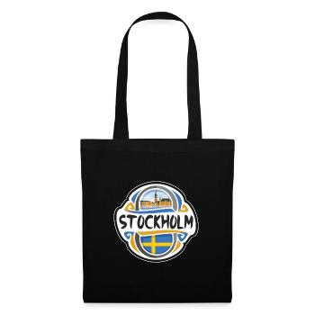 Stockholm Schweden Flagge Abzeichen Reise Souvenir Briefmarke - Stoffbeutel - Schwarz - Vorne
