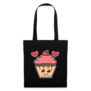 Cupcake Herz Lecker Naschen Süßigkeiten Kalorien - Stoffbeutel - Schwarz - Vorne