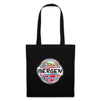 Bergen Norwegen Flagge Abzeichen Reise Souvenir Stempel - Stoffbeutel - Schwarz - Vorne