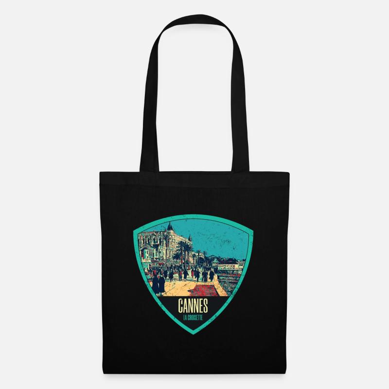 Originelle Retro-Illustration La Croisette in Cannes - Stoffbeutel - Schwarz