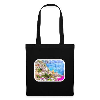 Positano Italy Watercolor Sketch Draw Drawing - Tote Bag - black - Front