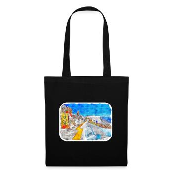 Santorin Grèce Aquarelle Esquisse Dessin Dessiné - Sac en tissu - noir - Devant
