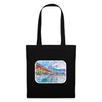 Luzern Schweiz Aquarellskizze gezeichnet Illust - Stoffbeutel - Schwarz - Vorne