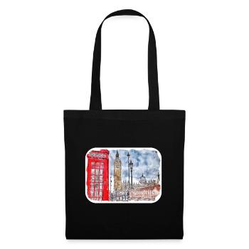 Londres UK Aquarelle Esquisse Dessinée à la Main Peinture - Sac en tissu - noir - Devant