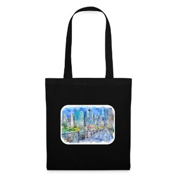 Chicago USA Aquarell Skizze gezeichnete Illustration - Stoffbeutel - Schwarz - Vorne