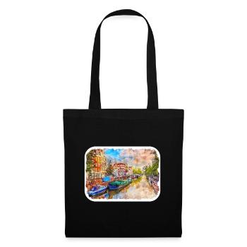 Pays-Bas Aquarelle Esquisse Dessinée Illustration - Sac en tissu - noir - Devant