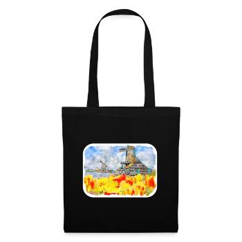 Pays-Bas Aquarelle Esquisse Dessinée Illustration - Sac en tissu - noir - Devant