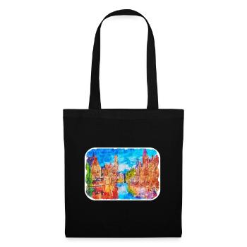 Bruges Belgique Aquarelle Esquisse Illustration - Sac en tissu - noir - Devant