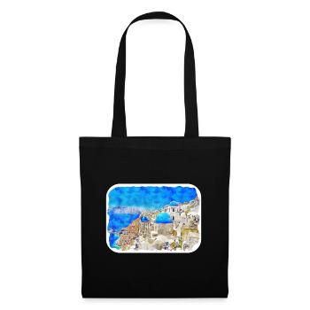 Santorin Grèce Aquarelle Esquisse Dessinée Illustrat - Sac en tissu - noir - Devant